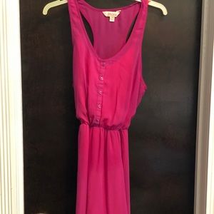 Pink high low dress with orange slip underneath